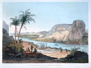 Buitenaanzicht van de twee tempels in Ybsambul, Egypte, 1820