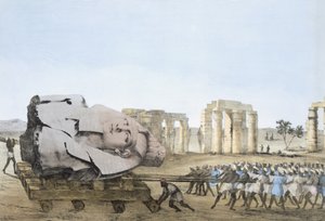 Wijze waarop het hoofd van de jonge Memnon werd verwijderd, uit platen ter illustratie van de onderzoeken in Egypte en Nubië, Giovanni Battista Belzoni, uitgegeven 1822 door Agostino Aglio