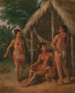 Een Caribisch gezin van de Benedenwindse Eilanden buiten een hut, ca. 1780 door Agostino Brunias