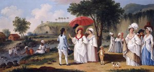 Mulattovrouwen aan de oevers van de rivier Roseau, Dominica door Agostino Brunias