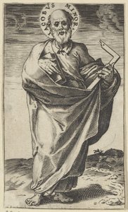 Apostel Jakobus de Mindere met boek en winkelhaak Christus, Maria, Johannes de Doper en de apostelen door Agostino Carracci