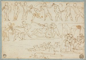 Fries van Putti, Schets van Lot en Zijn Dochters, Schets van Gebouwen door Agostino Carracci