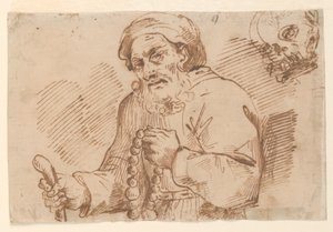Halflange schets van een bejaarde pelgrim door Agostino Carracci