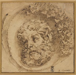 Hoofd van een faun in een concave rondel door Agostino Carracci