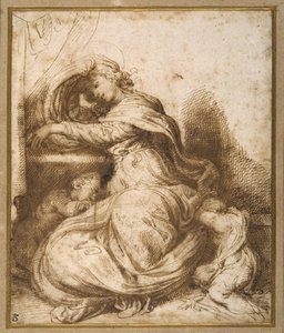 Madonna en Kind met St. Jan, allen slapend door Agostino Carracci