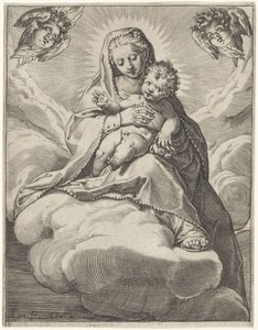 Maria met Kind in de wolken door Agostino Carracci