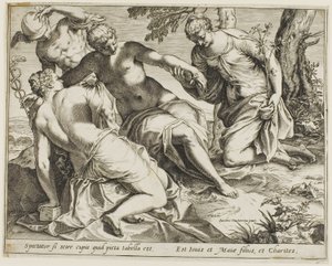 Mercurius en de Gratiën door Agostino Carracci