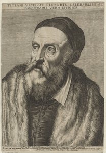 Portret van schilder Titiaan door Agostino Carracci