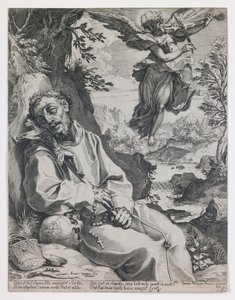 De heilige Franciscus getroost door de musicerende engel door Agostino Carracci