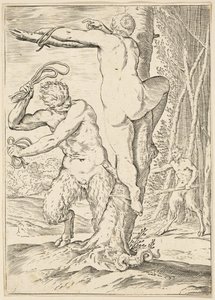 Satyr Geselt een Nimf, ca. 1590-95 door Agostino Carracci