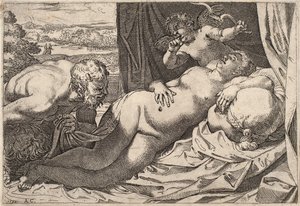 Sater en Nimf door Agostino Carracci