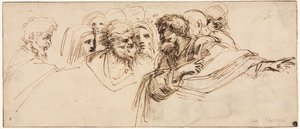 Studie van Hoofden recto door Agostino Carracci