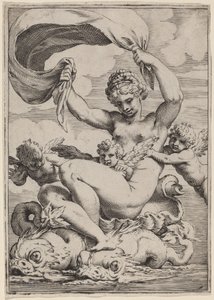 Venus of Galatea ondersteund door dolfijnen door Agostino Carracci