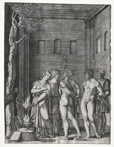 Orestes en Pylades gebracht naar Iphigenia voor Offer, 1514-1536 door Agostino Musi