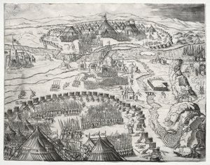 De Positie en het Kamp van de Legers van Karel V en Soliman II, 1532 door Agostino Musi