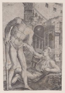 Een man helpt een ander op de been, ca. 1514-1536 door Agostino Veneziano