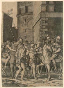 Een Romeinse Keizer Ontmoet een Soldaat door Agostino Veneziano