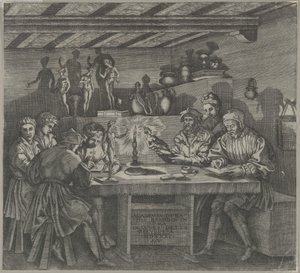 Baccio Bandinelli in zijn studio met een beeldje van Venus, studenten schetsen van een model, 1531 door Agostino Veneziano