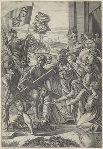 Christus bezwijkt onder het gewicht van het kruis door Agostino Veneziano