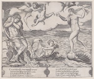 Eros in de zee, ca. 1514-36 door Agostino Veneziano