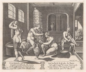 Psyche bediend in haar bad, uit het verhaal van Cupido en Psyche zoals verteld door Apuleius, 1530-1560