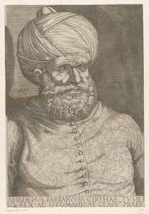 Portret van admiraal Khair ad-Din Barbarossa door Agostino Veneziano
