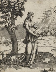 De Cumaeaanse Sibylle, 1516 (gravure op geschept papier) door Agostino Veneziano