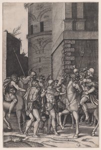 De keizer ontmoet de krijger door Agostino Veneziano
