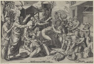 Verzamelen van het manna door Agostino Veneziano