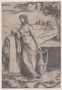 Vrouw staand bij een vaas, ca. 1514-36 door Agostino Veneziano