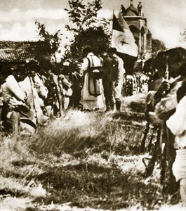 Een groep Cristeros verzameld voor geheime devoties, ca. 1926