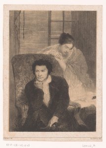 Man in fauteuil met vrouw bij open raam