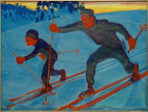 Akseli en Jorma aan het skiën