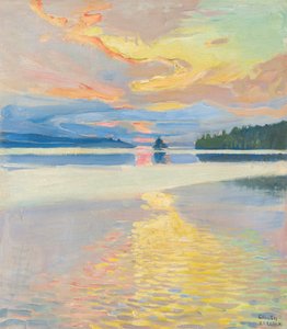 Zonsondergang over het meer Ruovesi, ca. 1915