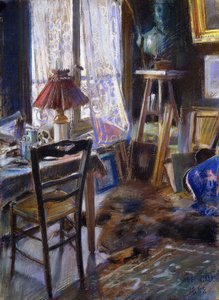 Het atelier van Comte Deheaulme de Vallombreuse, 36 Rue Jouffroy, Parijs door Akseli Valdemar Gallen Kallela