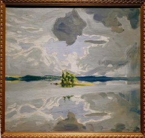 Wolken boven een meer door Akseli Valdemar Gallen Kallela