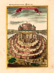 De vesting en de hangende tuinen van de legendarische koningin Semiramis in Babylon - Kopergravure en aquarel door Alain Manesson Mallet (1630-1706) door Alain Manesson Mallet