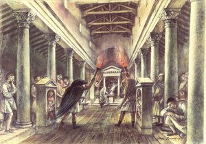 Interieur van de tempel van Mithras