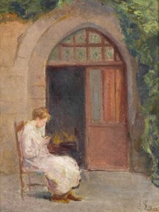 Meisje zittend buiten La Boissiere, c.1909