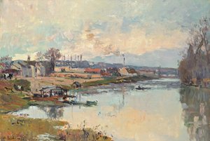 La Seine à Port Marly door Albert Charles Lebourg