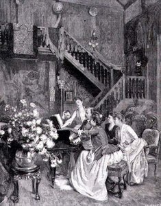 Muziek studeren (gravure) door Albert (after) Aublet