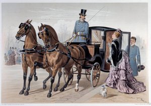 Coupe bereikt van Engelse paarden. Prent door Albert Adam (1833-?) 1874 Parijs, Musee Carnavalet door Albert Adam