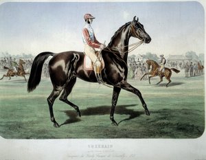 Racen: Suzerain, winnaar van de Chantilly derby in 1868. Lithografie door Albert Adam (1833-?) door Albert Adam
