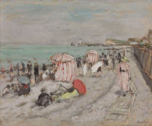 Op het strand (olieverf op papier op karton)