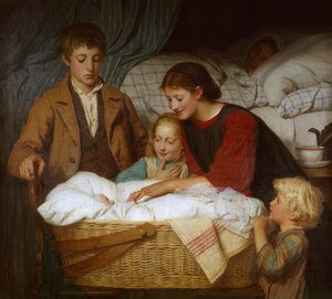 De pasgeborene door Albert Anker