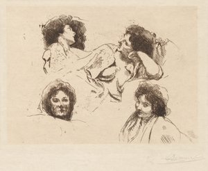 Vier hoofden van vrouwen: Studie voor "Het gelukkige eiland" door Albert Besnard