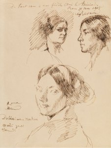 Drie portretkoppen van een vrouw door Albert Besnard