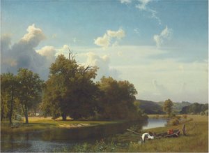 Een rivierlandschap, Westfalen, 1855 door Albert Bierstadt