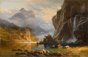 Indianen Speren Vissen door Albert Bierstadt