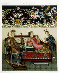 Kostuum van de Chinese keizerin. Chromolithografische plaat - in 